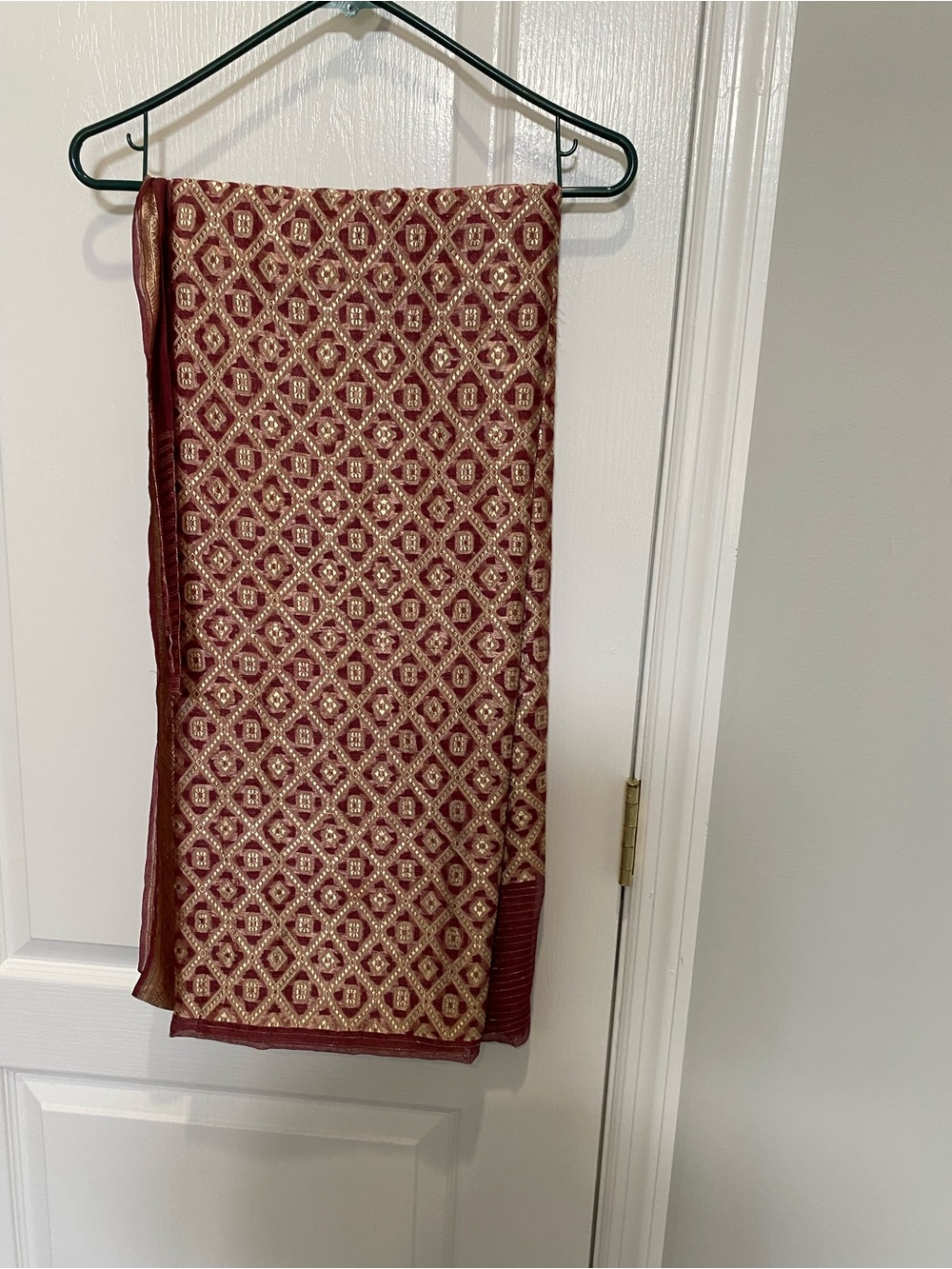 Maroon Sari with Gold Geometric Embroidery